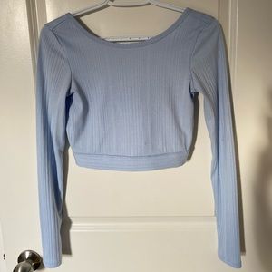 Blue Cropped Long Sleeve Top (Open Back)